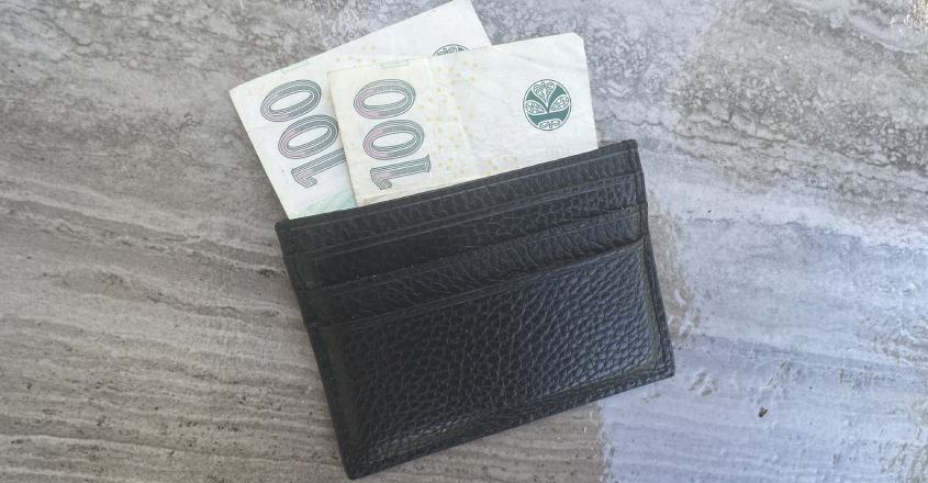 Kožená peněženka s bankovkami