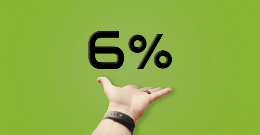 číslo 6 a symbol procenta nad rukou